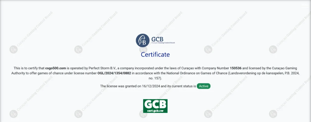 CSGO500 Curaçao Lizenz – Zertifizierte Online-Glücksspielplattform