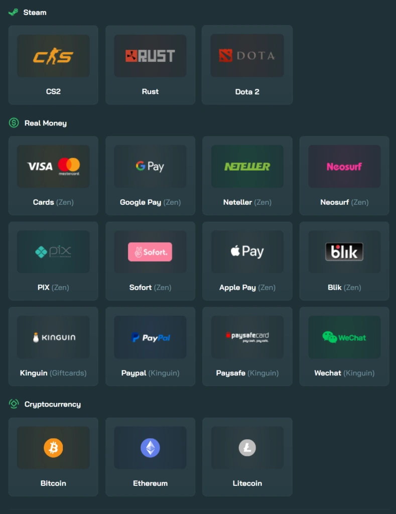 OPCases Einzahlungsmethoden – Zahlungsoptionen für CSGO Case-Öffnungen