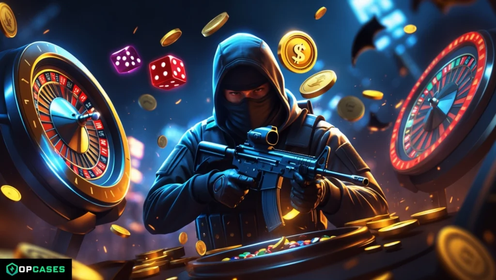 Hochwertiges CS:GO Glücksspiel auf OPCases! Ein maskierter Spieler wettet groß beim Roulette, würfelt und gewinnt Skins. Versuchen Sie Ihr Glück mit Case-Öffnungen und Jackpots noch heute!